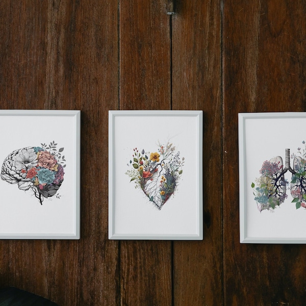 Anatomical Heart Brain Lungs Wildflower 3 Print Medical Print Floral Anatomy Drawing Botanical Anatomy Print Medical Gift Doctors Office