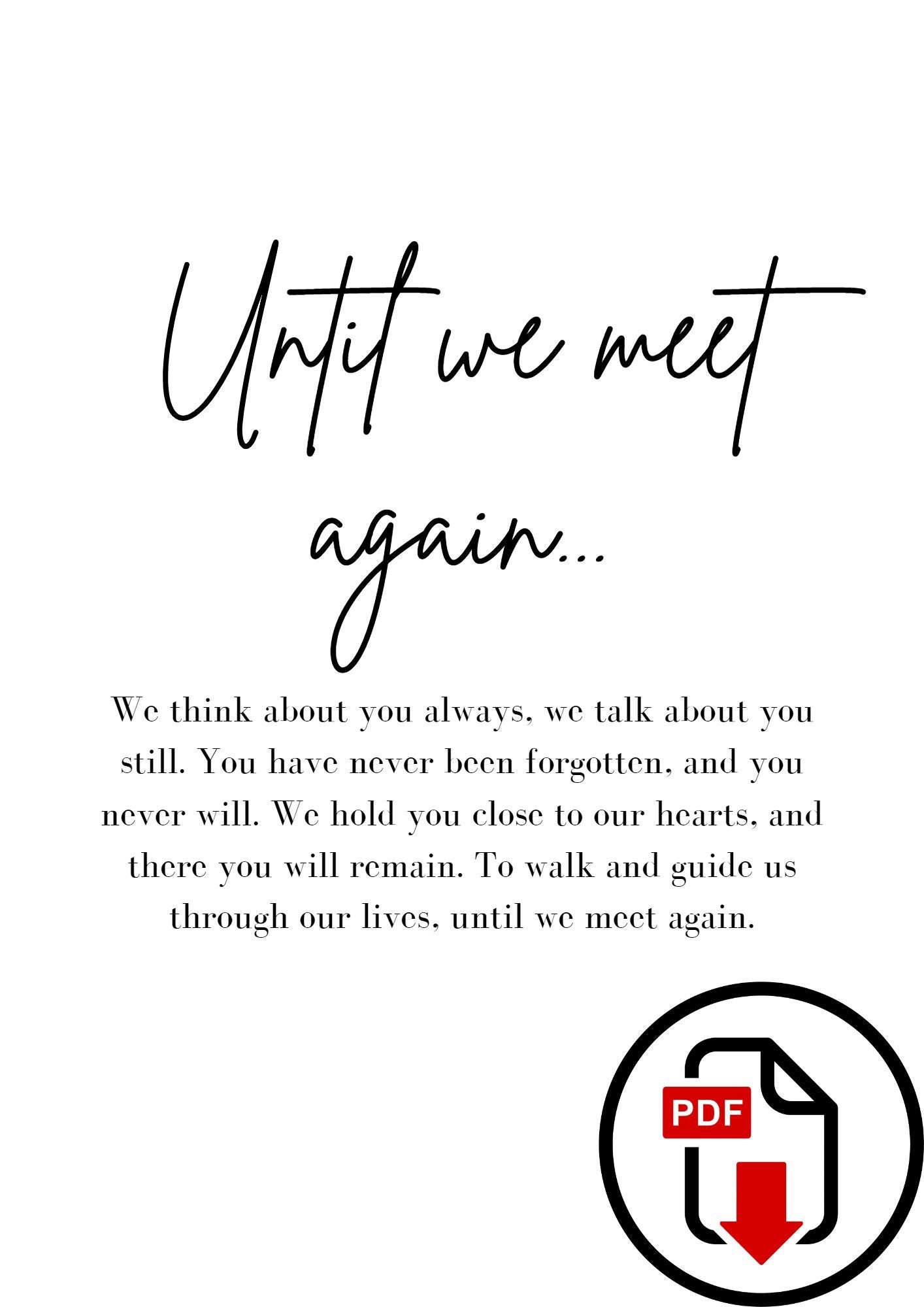 Until We Meet Again Poem PDF Download. Ideal for Weddings, Memoriums, Funerals Etc. Etsy