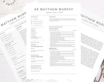 Plantilla de currículum médico para médicos, enfermeras, auxiliares médicos y farmacéuticos (Canva, descarga instantánea y editable)