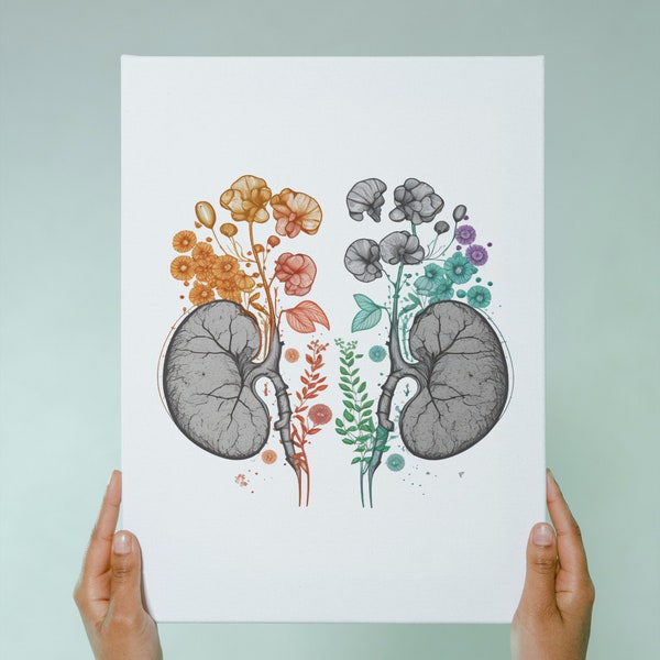 Kidney Print Renal Art Urologist Medical Office Decor Kidney Anatomy Art Nephrology Doctor Gift Floral Print Digital PDF Download