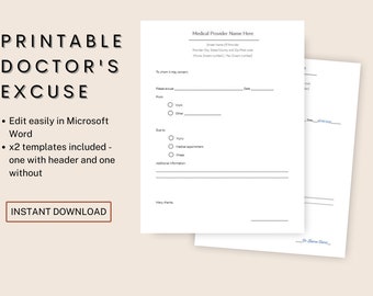 Doctor's Excuse Template, Editable in Canva Medical Office Forms Work ...