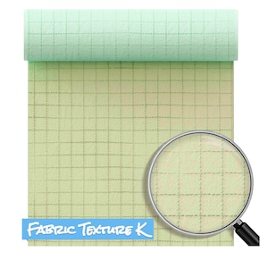 May include: A close-up of a light green and yellow fabric with a grid pattern. The fabric is textured and has a subtle sheen. The text "FABRIC TEXTURE K" is written in blue on a light blue background at the bottom of the image.