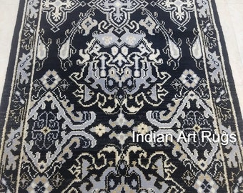 Authentic Hand knotted muted black white Oushak Made to Order (In Any Size) Geometric Knotted Modern Oushak rug large area muted oushak rug.