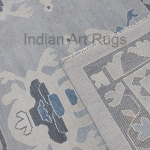 9x12 Hand knotted muted grey & tan blue Oushak Made to Order In Any Size Geometric Knotted Modern Oushak rug large area muted oushak rug. image 6