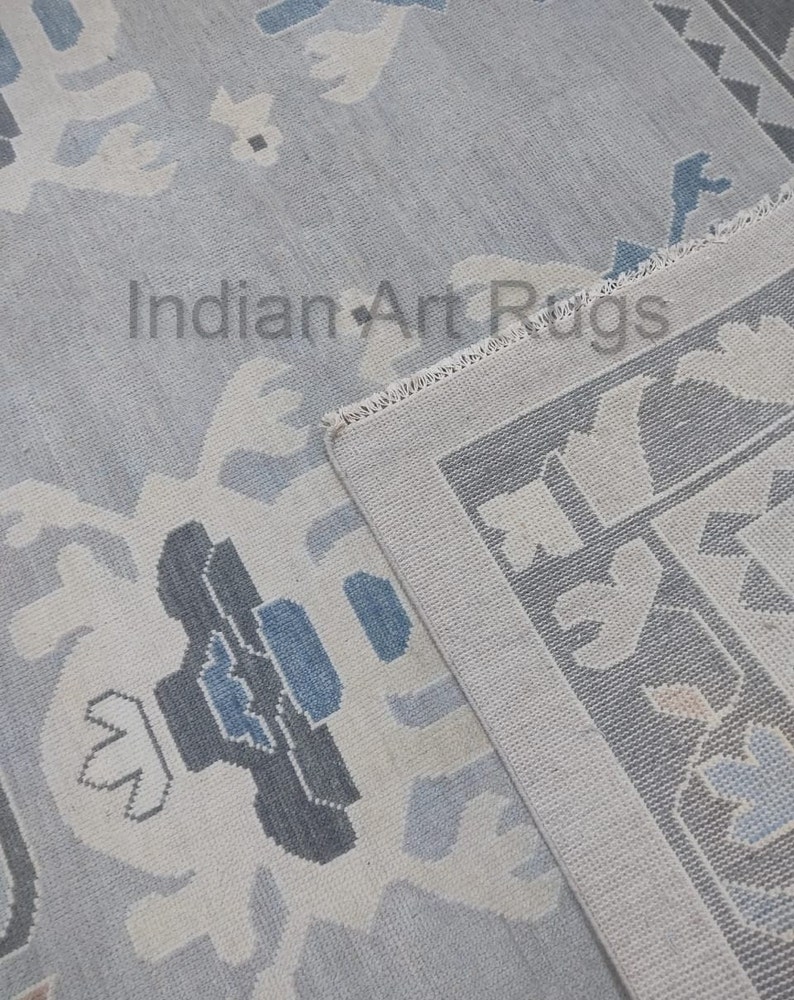 9x12 Hand knotted muted grey & tan blue Oushak Made to Order In Any Size Geometric Knotted Modern Oushak rug large area muted oushak rug. image 6