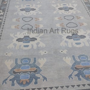 9x12 Hand knotted muted grey & tan blue Oushak Made to Order In Any Size Geometric Knotted Modern Oushak rug large area muted oushak rug. image 2