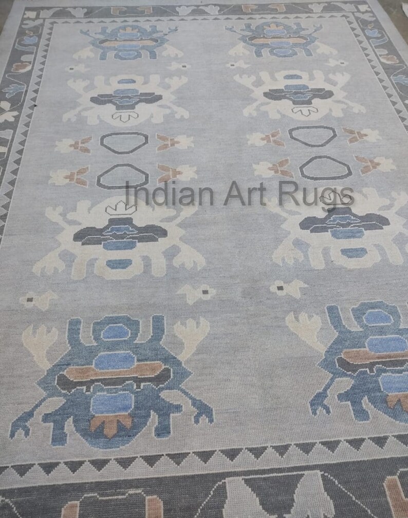 9x12 Hand knotted muted grey & tan blue Oushak Made to Order In Any Size Geometric Knotted Modern Oushak rug large area muted oushak rug. image 2