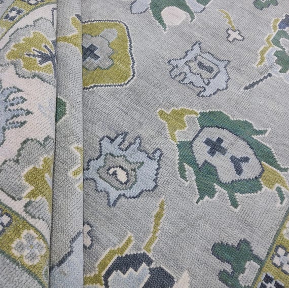 8x10 Hand knotted Grey And Off White Oushak Made to Order  Knotted Modern Oushak rug/ large area/sage,custom size rug