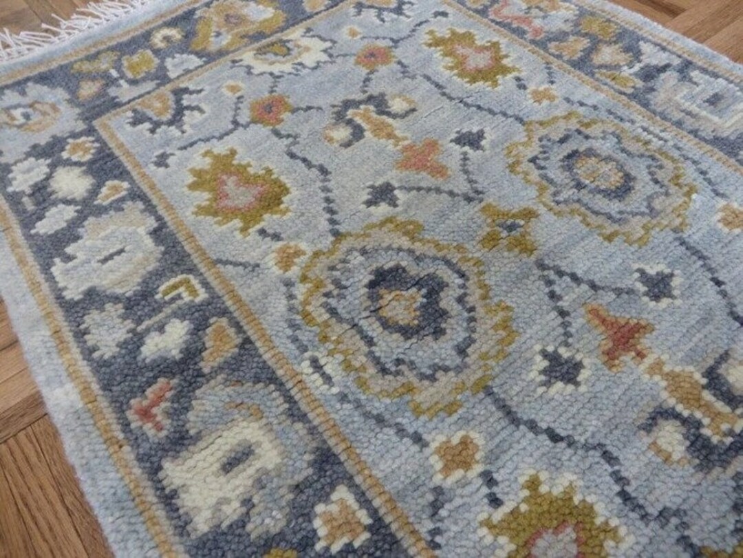 8x10 Blue Oushak Made to Order in Any Size Geometric Knotted Modern