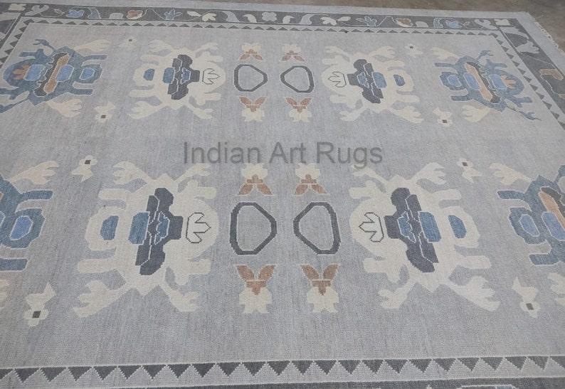9x12 Hand knotted muted grey & tan blue Oushak Made to Order In Any Size Geometric Knotted Modern Oushak rug large area muted oushak rug. image 4