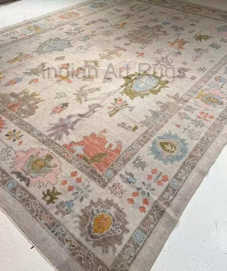 9X12 Ready to ship Hand knotted light gray Oushak Made to Order (In Any Size!!!!!) Modern Oushak rug/ large area/sage/muted oushak rug.