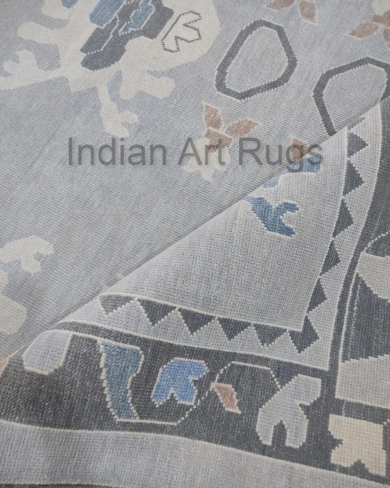 9x12 Hand knotted muted grey & tan blue Oushak Made to Order In Any Size Geometric Knotted Modern Oushak rug large area muted oushak rug. image 7