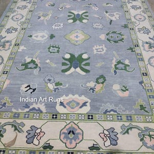Blue Festival sale Oushak Made to Order (In Any Size!) Geometric Knotted Modern Oushak rug/ large area rug/pastel/sage/muted oushak rug/fast