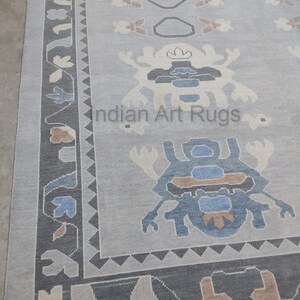 9x12 Hand knotted muted grey & tan blue Oushak Made to Order In Any Size Geometric Knotted Modern Oushak rug large area muted oushak rug. image 5