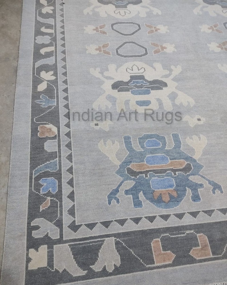 9x12 Hand knotted muted grey & tan blue Oushak Made to Order In Any Size Geometric Knotted Modern Oushak rug large area muted oushak rug. image 5