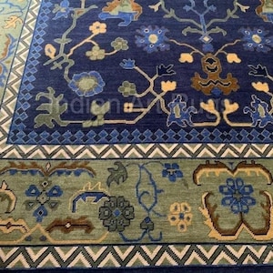 classical blue oushak hand knotted oushak , 8x10, 9x12, 10x14 12x15  Traditional Persian  Oushakrug. for living, for bed room