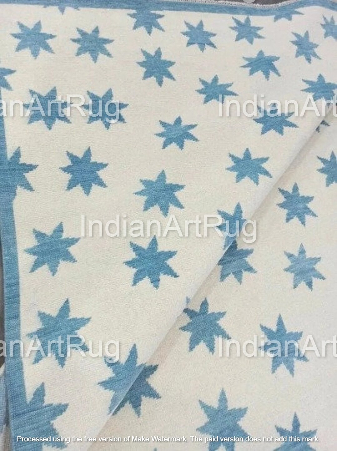 White Blue Oushak Made to Order in Any Size Geometric Knotted Modern