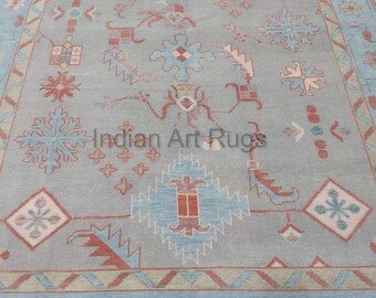 Hellgrauer Oushak Teppich 200x300, Handbestickter Moderner Oushak Teppich, Handgeknüpfter moderner Oushak Teppich.