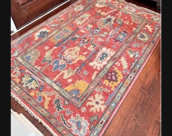 Red Hand knotted Rug And Blue Oushak Made to Order  Knotted Modern Oushak rug/ large area/sage,custom size rug