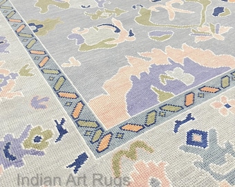 A modern Grey and pink Oushak Hand Knotted design rug  8x10, 9x12, 10x14 12x15 for Guest Room,Bed room,living Room!