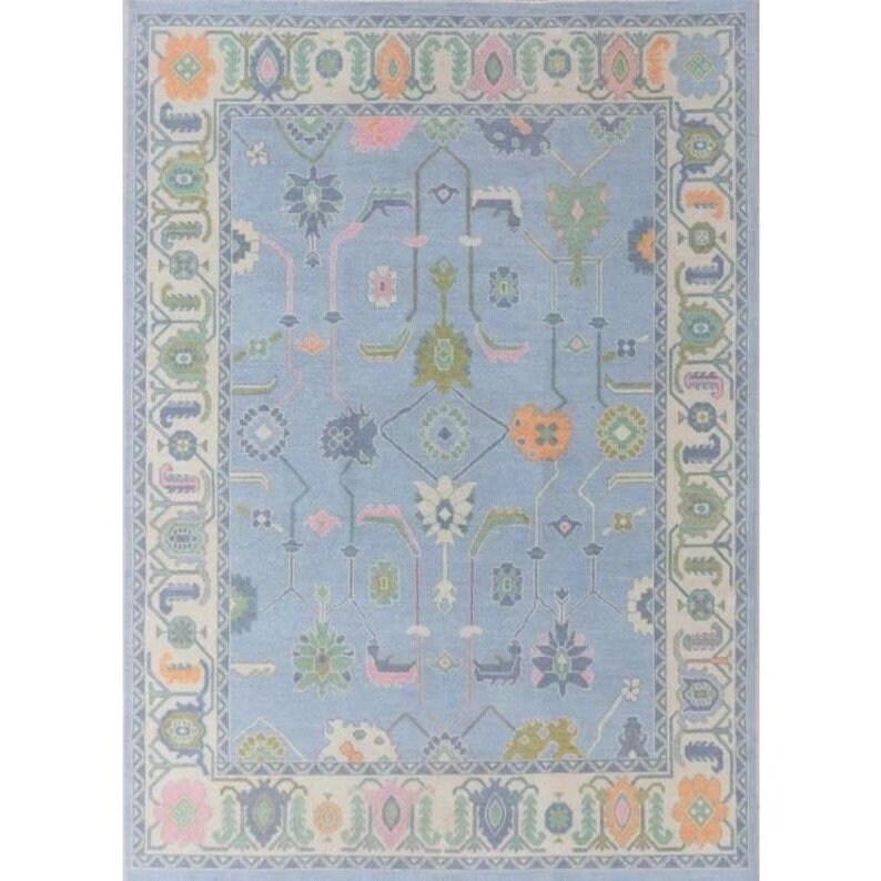 9x12 Blue Modern Oushak Area Rug Green Oushak Rug Handmade Etsy