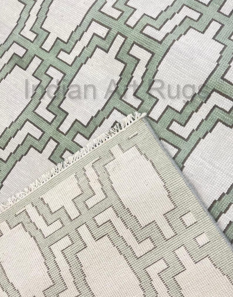 Buy Beautiful Green and Light Gray Color Pastel Modern Oushak Rug