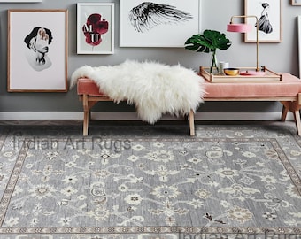 Pastel floral gray Rugs Hand Knotted Oushak made to order floral patterns, contemporary design, large area rug,for bedroom FOR ANY SIZE!!!