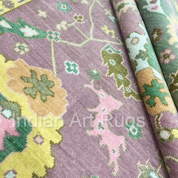 Lavender and green oushak Antique colour Made to Order (In Any Size!!!!) Knotted Modern Oushak rug/ large area rug/pastel//muted oushak rug.