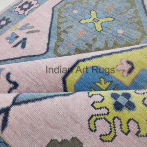 Antique Vintage Blue Pink Oushak Made to Order (In Any Size!!!!!) Knotted Modern Oushak rug/ large area rug/pastel/sage/muted oushak rug.