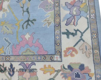 Oushak Blue pastel and beautiful design rug  8x10, 9x12, 10x14 12x15 Hand Knotted blue and pink  wool oriental rugs.