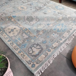 Pastel Oushak Rug, Cream and Gray Floral (Made to Order, Any Size)