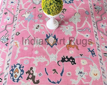10x14 Rosa und Blau Teppich Oushak auf Bestellung (In jeder Größe!) Geometrisch Geknüpfter Moderner Oushak Teppich / großflächiger Teppich 10x140!