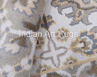 Authentic Hand knotted beige and cream Oushak Made to Order (In Any Size) Geometric Knotted Modern Oushak rug large area muted oushak rug.