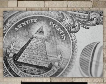 Dollar sign, God's eye on pyramid, wall decoration, canvas print, picture or aesthetic poster.