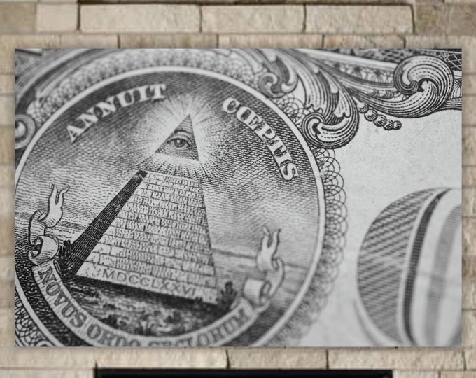 Dollar sign, God's eye on pyramid, wall decoration, canvas print, picture or aesthetic poster.