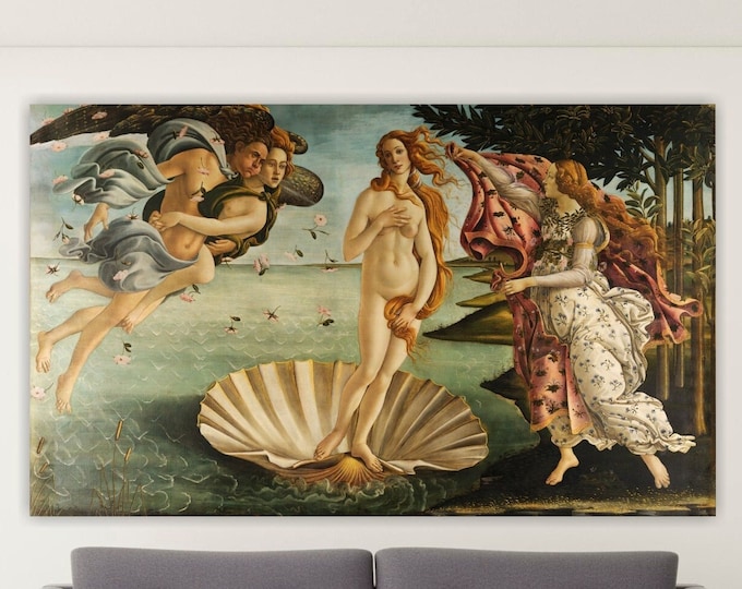 Botticelli The Birth of Venus, aesthetic poster or painting, interior wall decoration, Renaissance canvas print.
