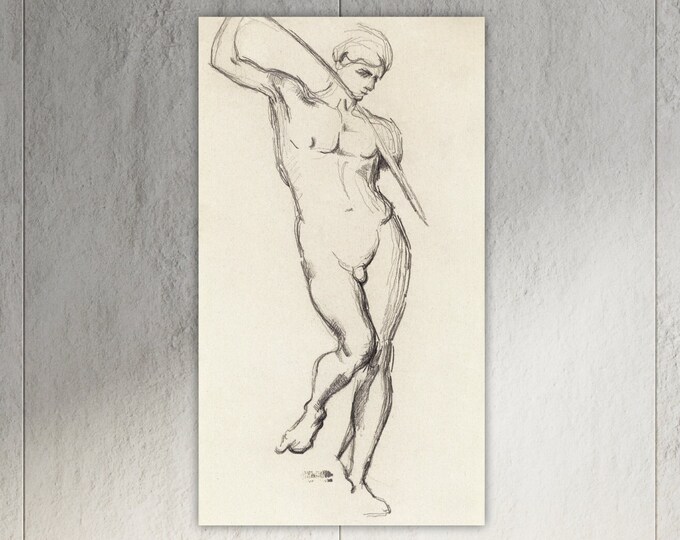 Cézanne, David drawing by Antonin Mercié, poster or wall art, canvas print, home wall decoration, academic nude.