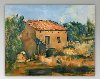 Cézanne poster or wall picture, landscape painting, home wall decoration, abandoned house near Aix en Provence.