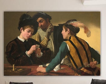 Wall decorations, Michelangelo Merisi known as Caravaggio, The Cardsharps, canvas print, poster or aesthetic painting.