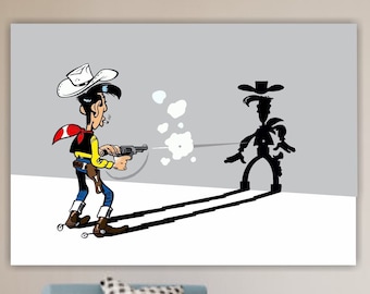 Lucky Luke poster or canvas painting, comic book character canvas print, interior wall decorations.