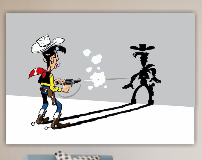 Lucky Luke poster or canvas painting, comic book character canvas print, interior wall decorations.