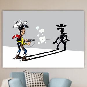 Lucky Luke-Poster oder Leinwandgemälde, Comicfigur-Leinwanddruck, Innenwanddekoration.