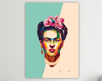 Wall decor, colorful Frida Kahlo photography, canvas print, poster or aesthetic painting.