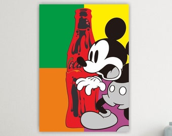 Mickey Mouse and Cola poster or canvas painting, Pop Art canvas print, interior wall decorations.