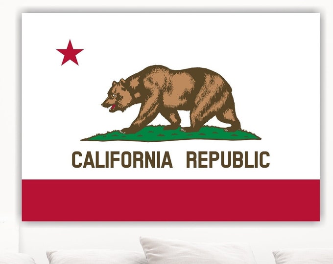 California Flag with Bear, Poster or Canvas Wall Art, Interior Wall Decor.