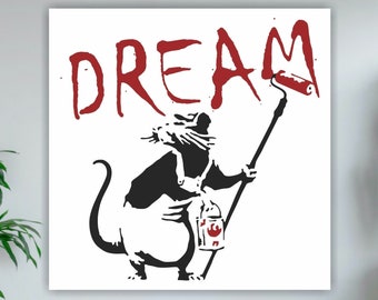 Banksy style poster or canvas painting, the Dreaming Rat, canvas print, Banksy style interior wall decoration.
