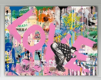 High Quality Banksy Graffiti Love Pink Style Poster or Canvas Painting, Bansky Style Interior Wall Art