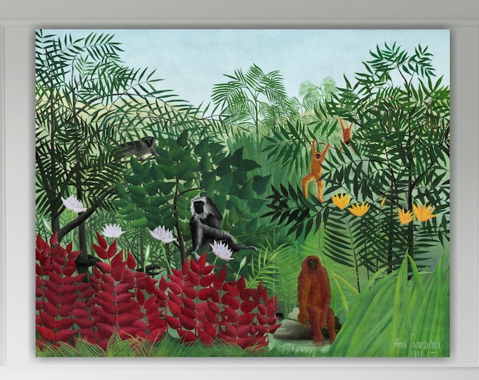 Henri Rousseau Tropical Forest with Monkeys, Poster or Wall Art, Canvas Print, Home Wall Decor.