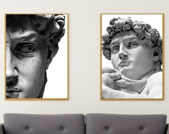Set of 2 Canvas Prints, Michelangelo's David Sculpture, Poster or Unframed Painting, Diptych, Wall Art Decor for Home.