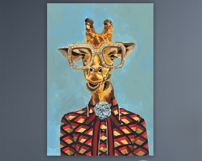 Fashion giraffe, colorful poster or painting, jungle and savannah animals, wall decorations.